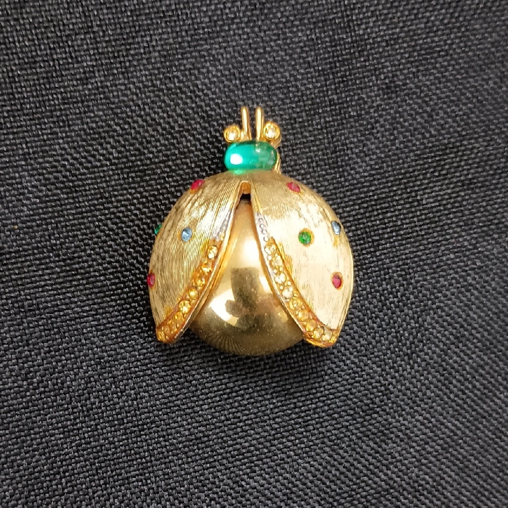 VTG Gold Ladybug Brooch with Colorful Accents